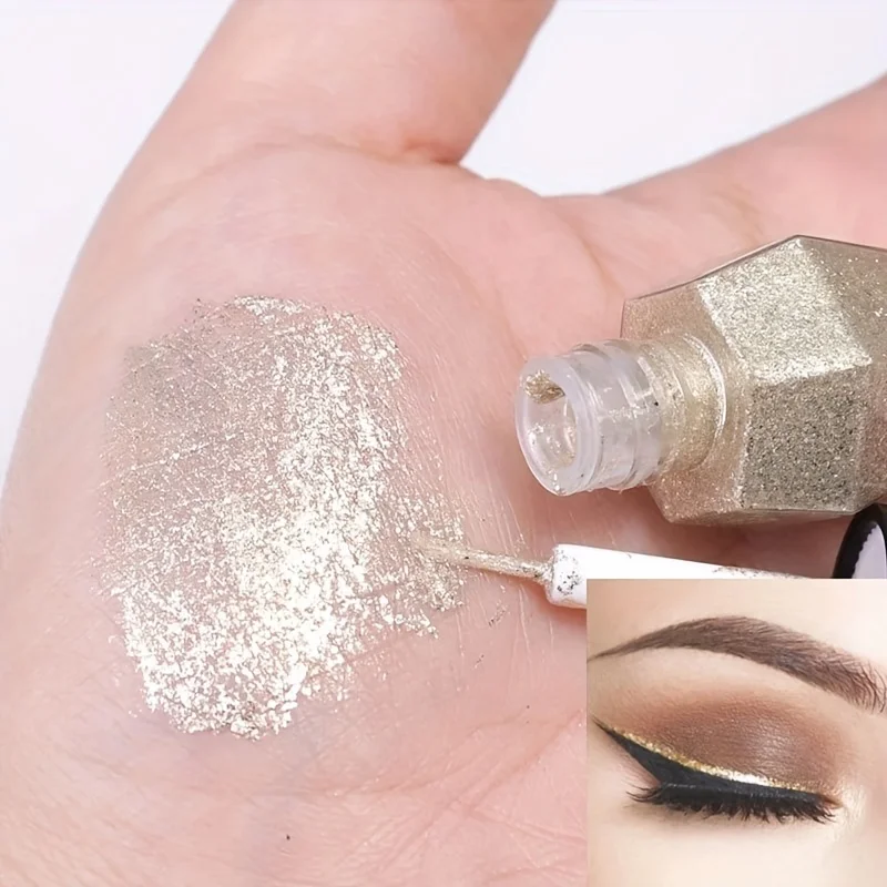Pearlescent Liquid Eyeshadow, Mini Eyeliner With Smooth Glitter Finish, Silver Sequins, Long-Lasting Shine Eyeliner Eye Makeup 3