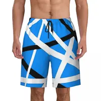 Van Halen Print Board Shorts Summer Blue And White Hawaii Beach Short Pants Male Running Comfortable Custom DIY Beach Trunks 1