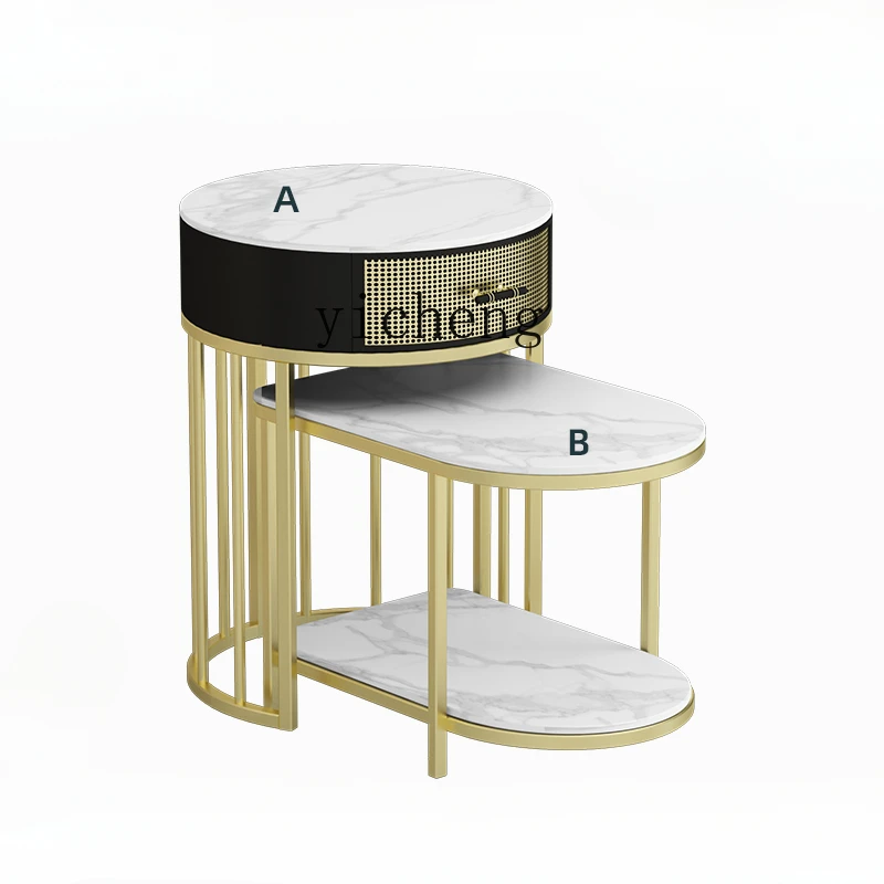 

Tqh Light Luxury Stone Plate Sofa Side Cabinet round Small Coffee Table Side Table Living Room Side Locker