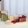 12 Units 200ml Square Glass Storage Jars Bamboo Cover Sealed Glass Bottle Kitchen Seasoning Storage Tank 3