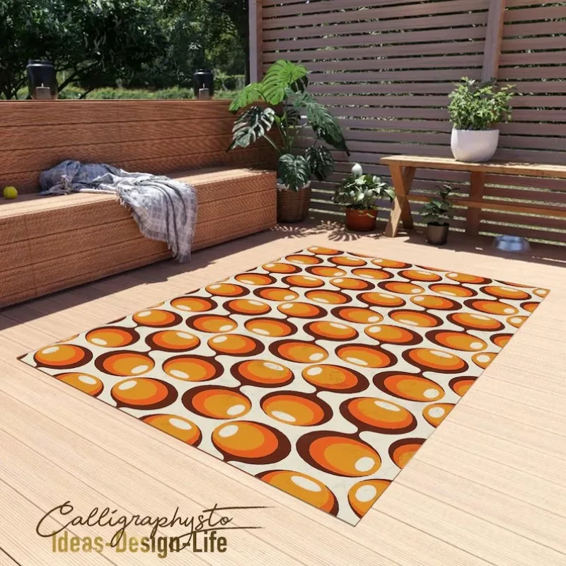 Orange Retro Swirl Carpet Psychedelic Groovy 70s Rug Wavy Trippy Area Rug for Bedroom Aesthetic Retro Rugs Y2k D&eacute;cor Home