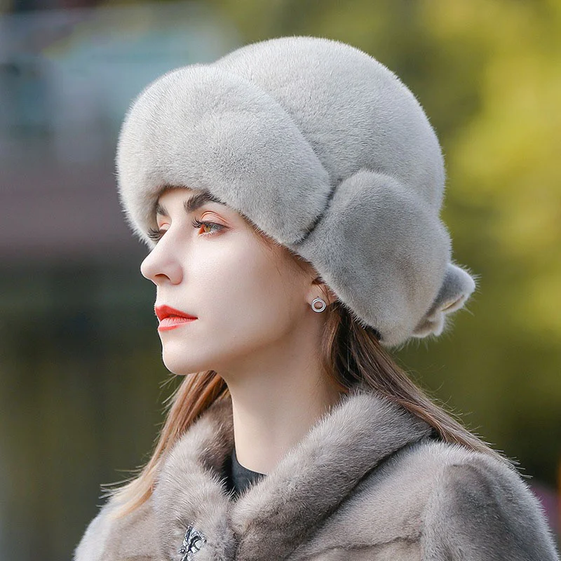 

Winter Women's True Mink Hat Fashionable New Ear Protection Hat Outdoor Advanced Desigh Sense Warm Wind Snow Hat 2023