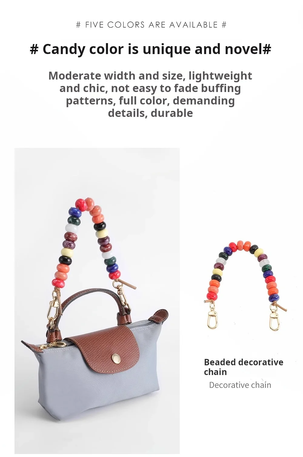 Beaded Decorative Chain Strap For Longchamp Bag Purse Colorful Handhold Destructive Modification shoulder Straps Bag Accessories
