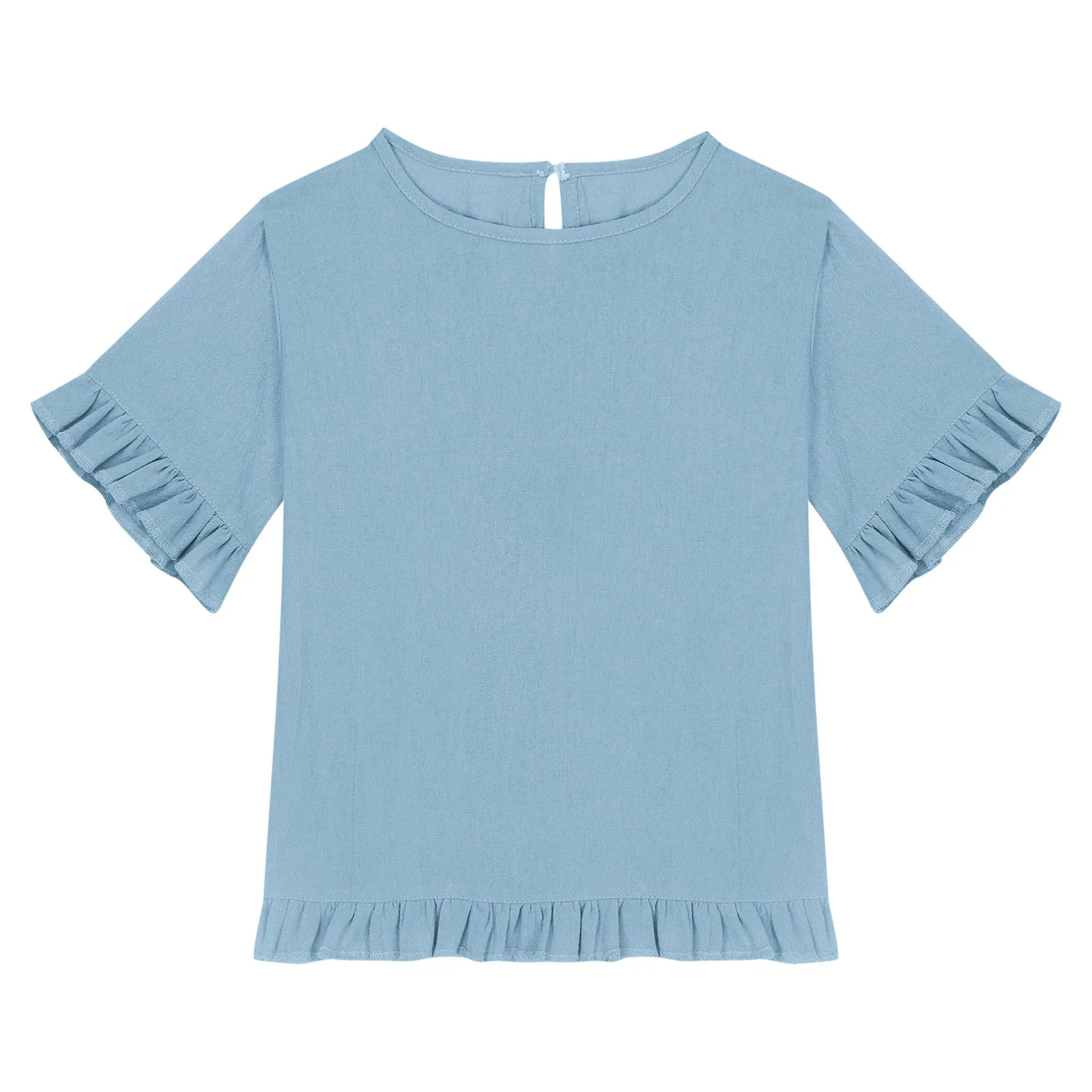 여아 코튼 탑 루즈핏 러플 밑단 크루넥 드레시 반팔 코튼 린넨 블라우스 2026 트렌디 키즈 반팔 티셔츠