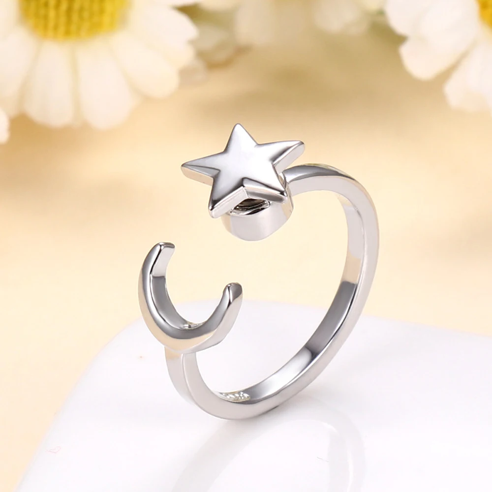 Daifuni Anti Anxiety Ring For Women S925 Sterling Silver With Star Moon Charms Worry Stress Relief Jewelry Rotate Freely Rings