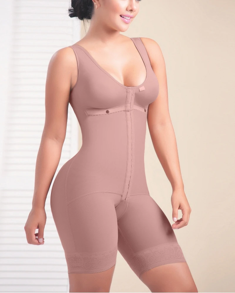 Fajas Colombiana Short Sleeveless Mid Back Shaping Bodysuit Bra Eye N Hook Shapewear Tummy Control Post Op Fajas For Women
