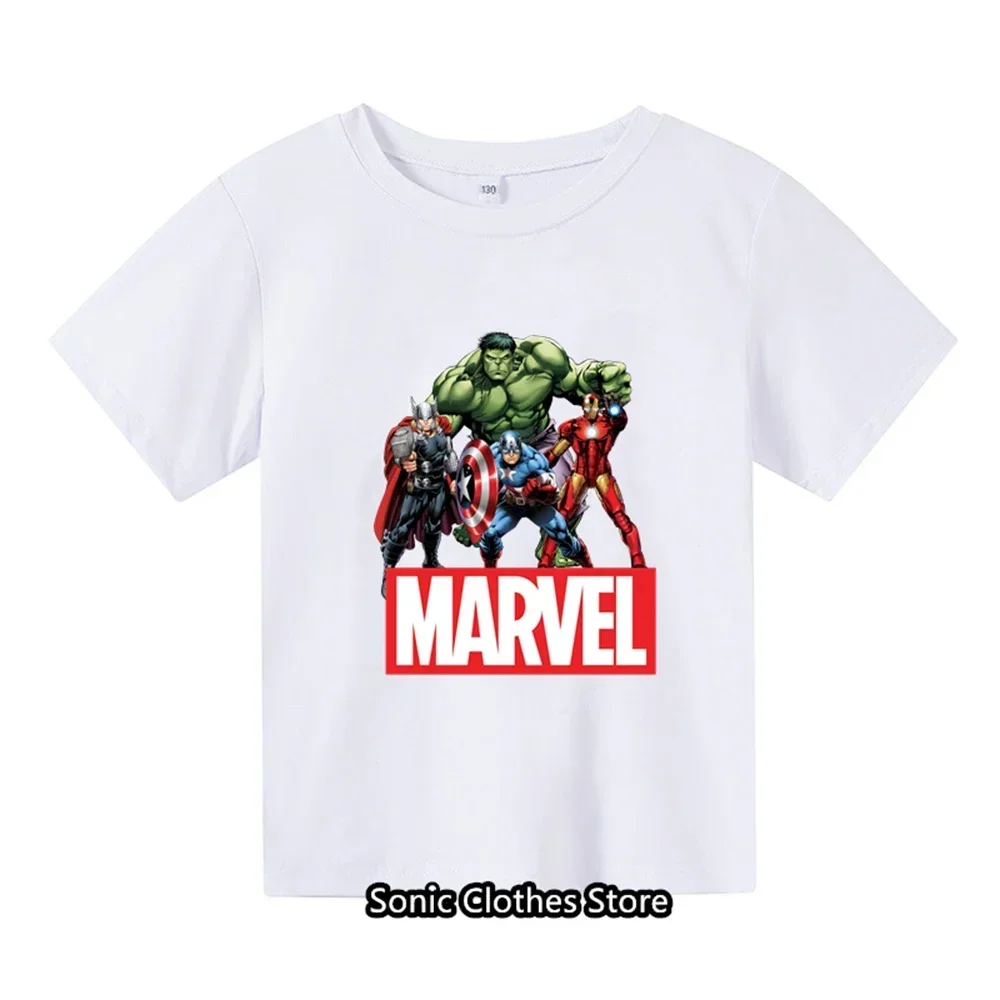 thumbnail image 1 of 2024 Nueva camiseta de algodón estampada para niños y niñas con patrón Marvel, camiseta de manga corta de verano para niños, 1 of 5