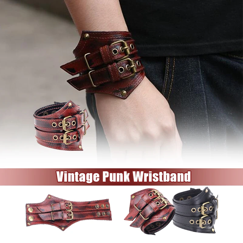 

Vintage Punk Genuine Leather Bracelet Trendy Men Wide Cuff Bangles Wristband Women Jewelry Diy Bracelets Cosplay Accessories