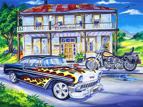 Hot Rod and Motorbike Vehicle Rural Painting By Numbers Kit