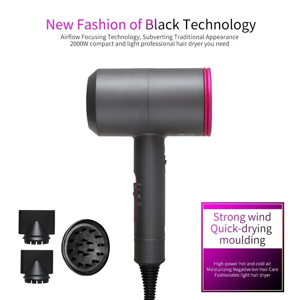 Professional 2000W Powerful Hair Dryer Low Noise High Speed Blow Dryer Negative Ions Styling Tools Hair Care Barber/Salon 2