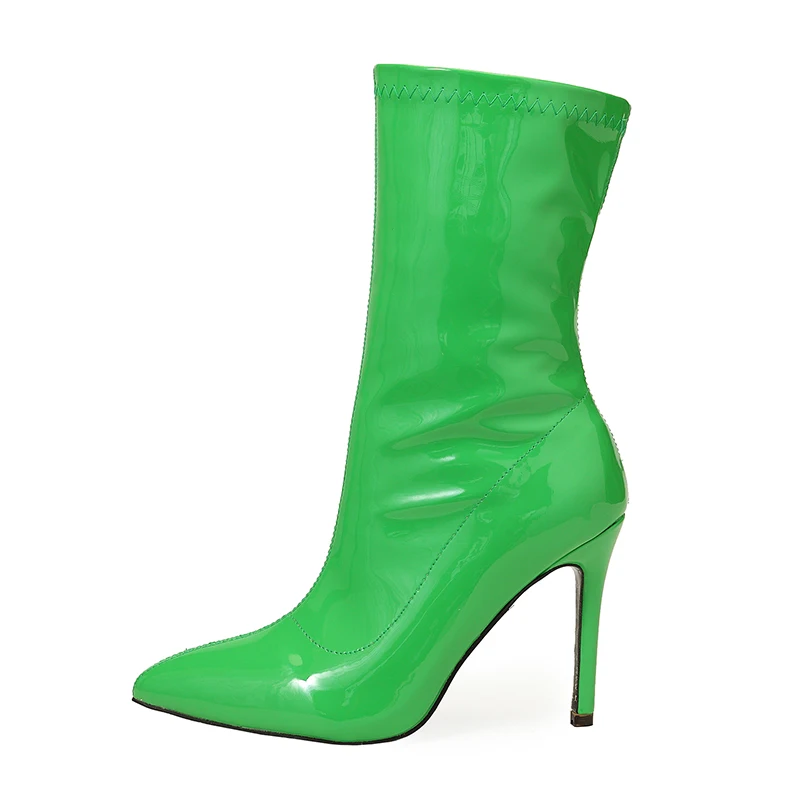 Ladies green high boots mid-leg boots Mid-leg boots Stilettos pointed sexy heels Party party elegant women naked boots low boots