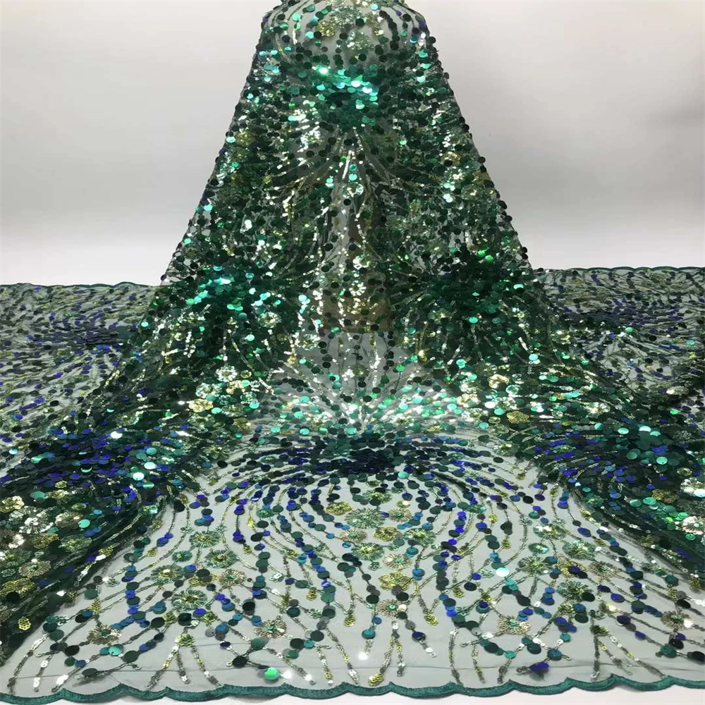 

2023 Latest Fashion African sequins Embroidery Lace Fabric High Quality Handmade French Tulle Lace Fabric for Wedding HX2100