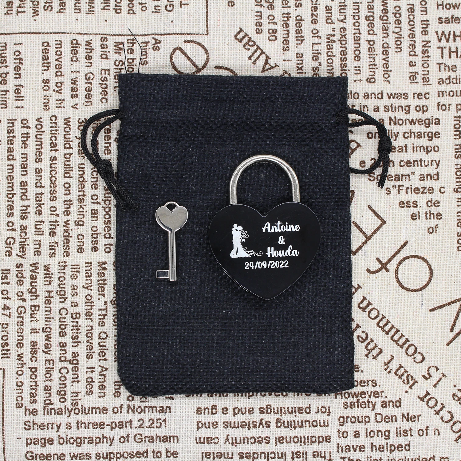 Personalized Engraved Love Lock Padlock - Double Heart Shape, 4 Color Options, Long Shackle For Bridges, Anniversary Gift