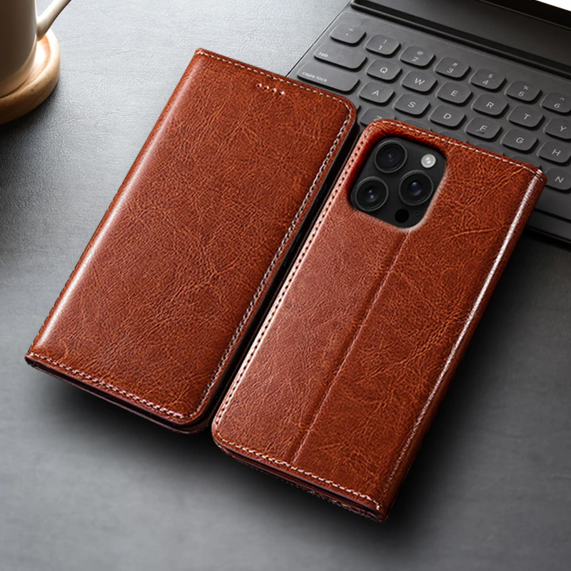 Premium Crazy Horse Leather Flip Wallet Phone Case Cover