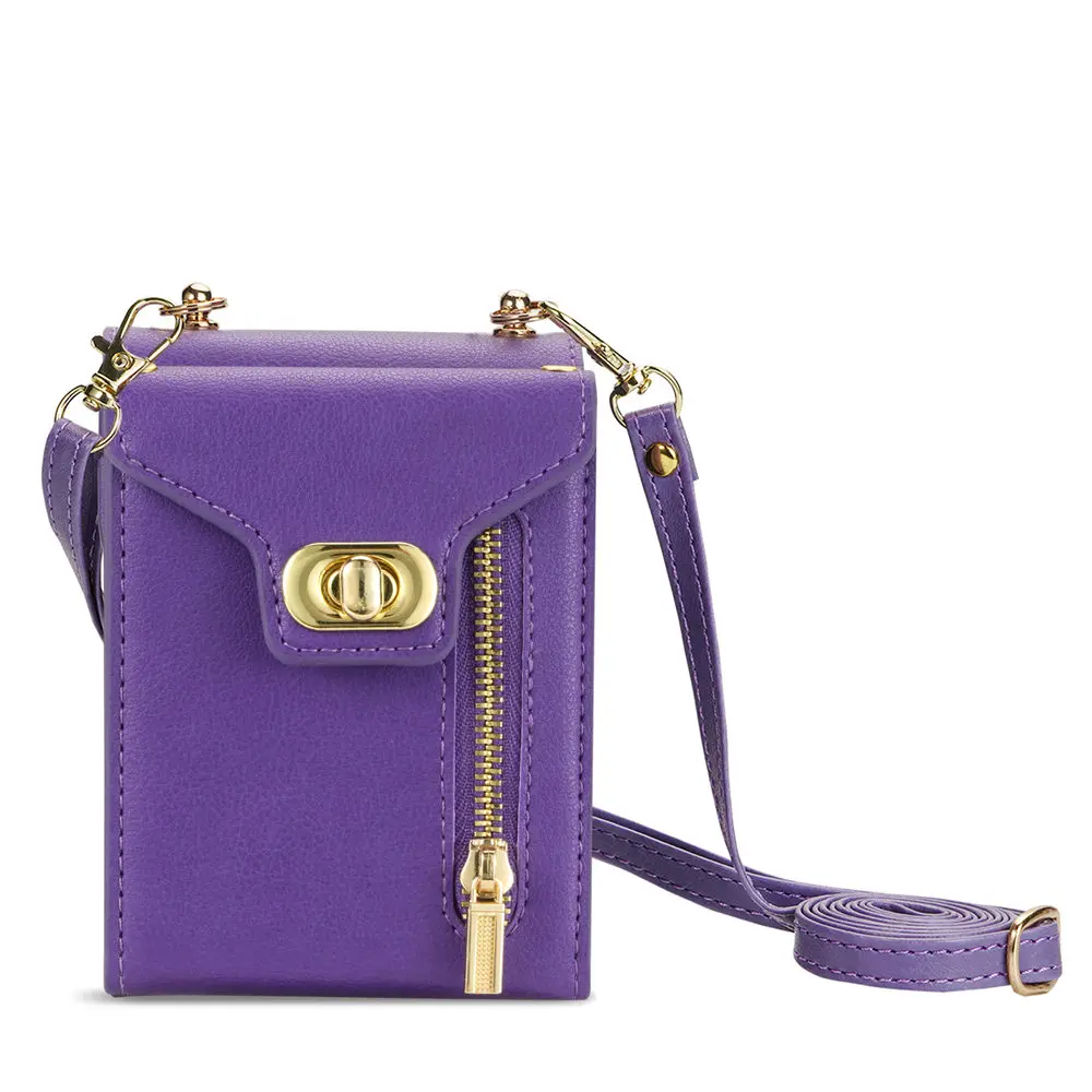 Elegant Leather Crossbody Wallet Case with Credit Card Holder and Long Lanyard