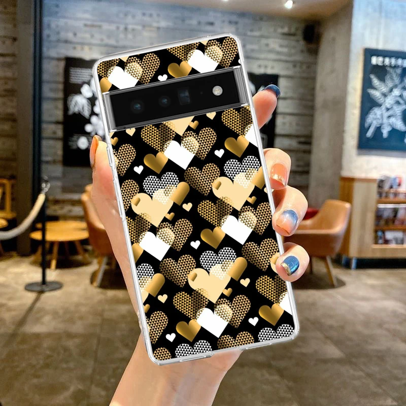 Gold Pink Rose Glitter Hearts Soft Silicone Clear Phone Case