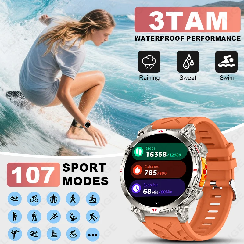 LIGE NEW GPS Smart Watch 530mAh 1.39" HD Built-In Compass Barometric Altimeter Voice Call Bluetooth Smartwatch Health Monitor