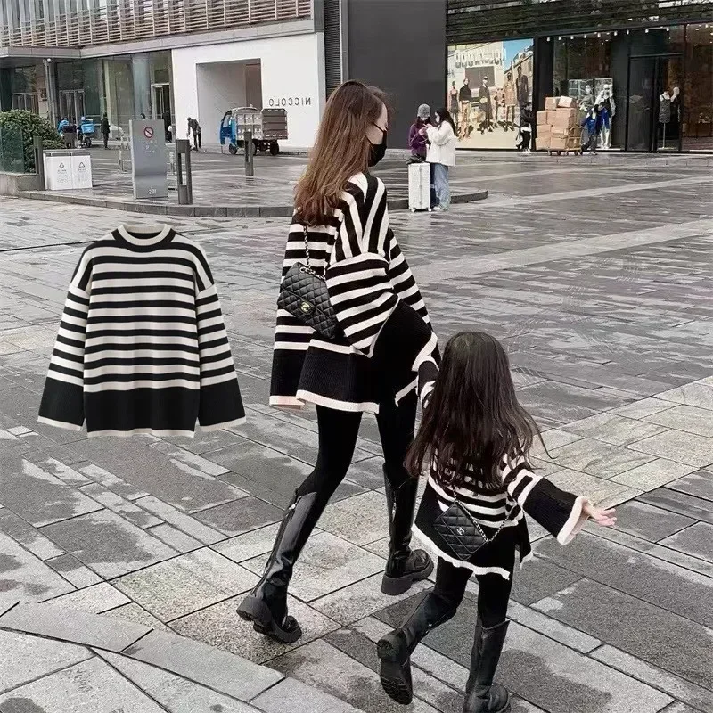 

Mother Daughter Sweater Winter Women's Clothes 2024 Parent-Child Matching Knit Tops Mom And Baby Girls Knitted Jumper Pullover