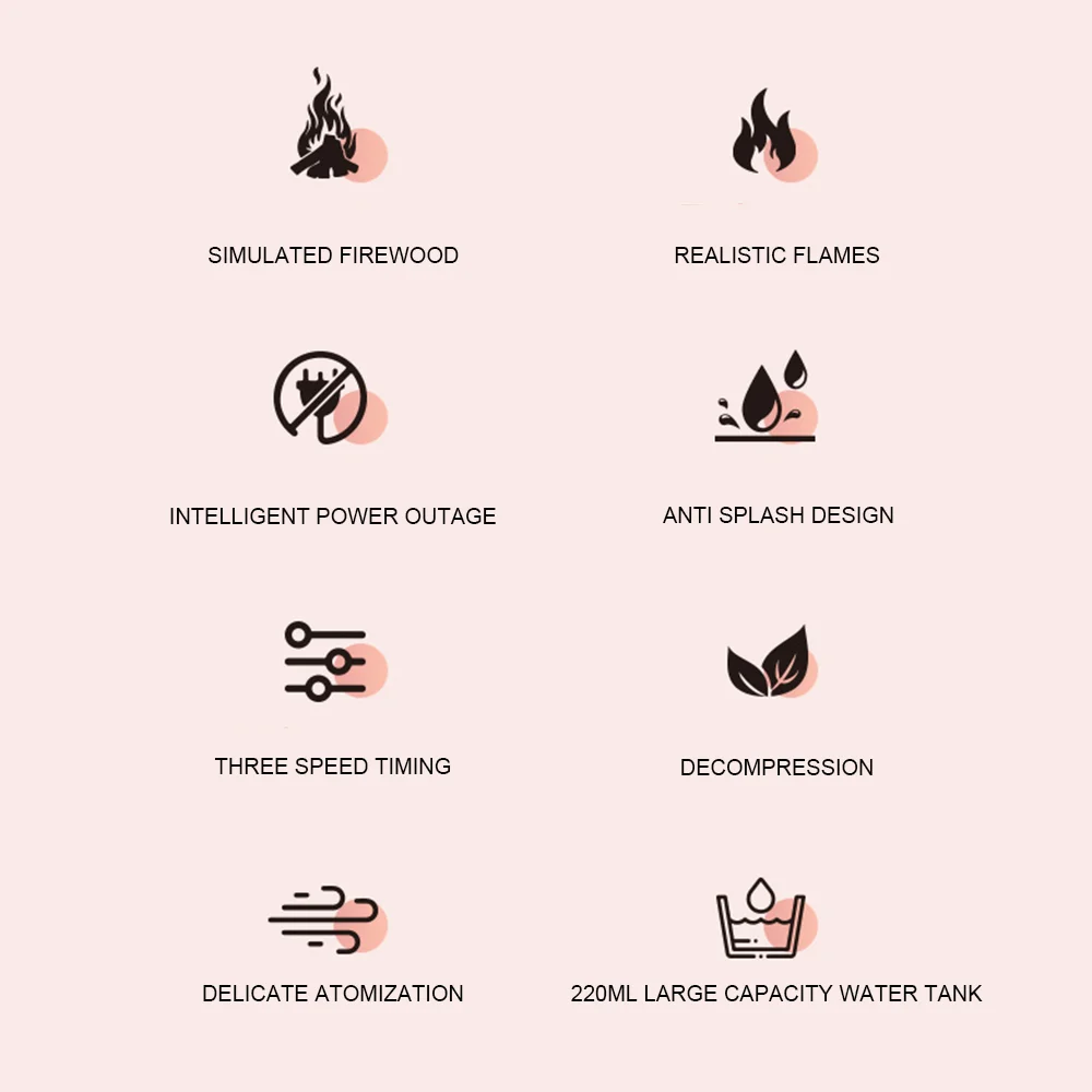 Description Picture 4 of itemFlame Aroma Humidifier Fragrance Air Essential Oil Diffuser Fire Aromatherapy Mist Maker RGB Perfume Air Humidifier For Home