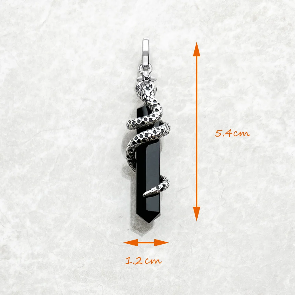 Pendant Snake with Blackened Onyx 925 Sterling Silver Jewelry for Men Women Vintage Gift