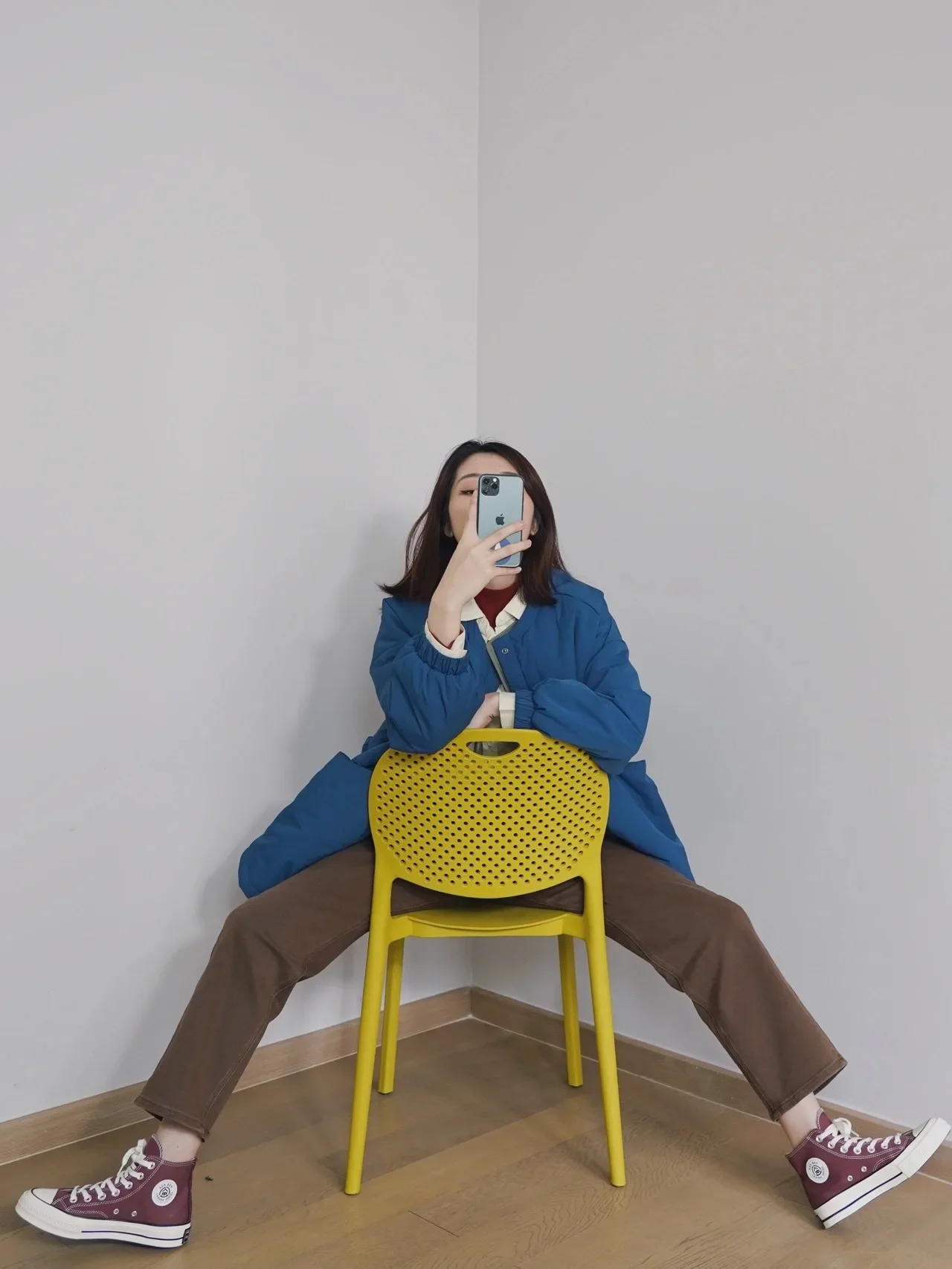 Autumn Winter Thick Loose-Fitting Blue Cotton-Padded Coat