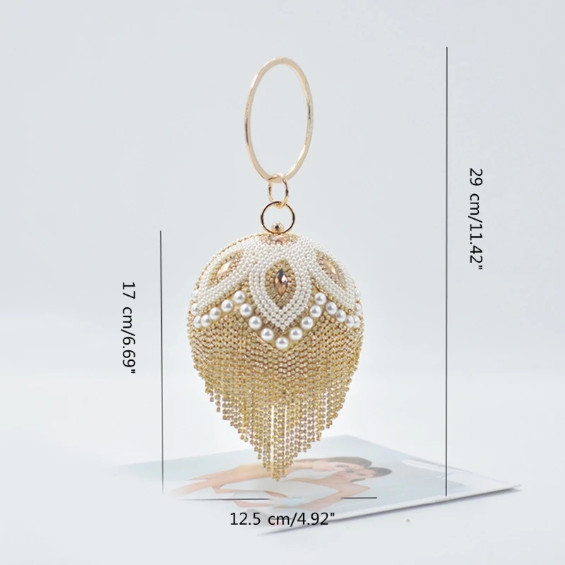 Shoulder Bags Women Evening Bag Luxurious Round Ball Shape Evening Bag Women Glittering Rhinestones Pearl Handbag Elegant Wedding Prom Party Clutch Shoulder Bag