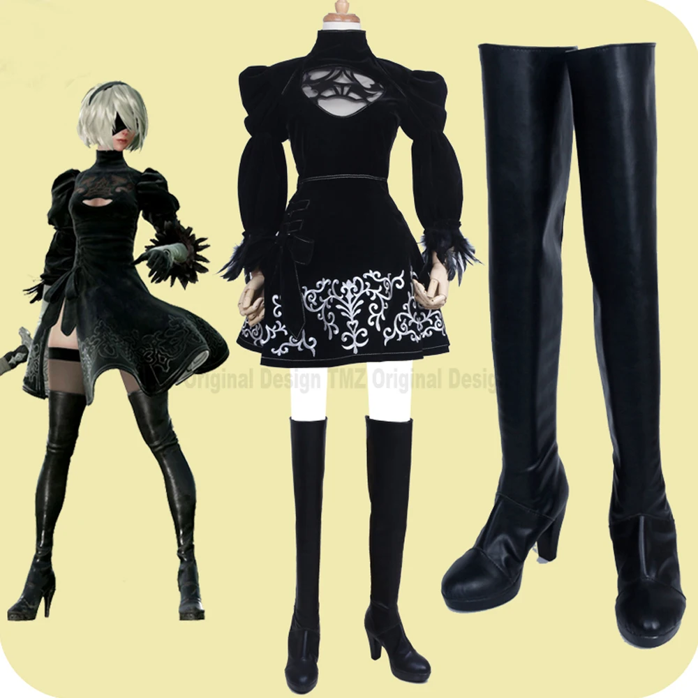 NieR: Automata 2B YoRHa No.2 Type B Black Cosplay Shoes Boots Halloween Carnival Costume Accessories |