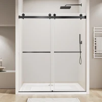 bothroom shower door 56-60" W X 76" H  Shower Door  10mm clear tempered glass bathroom door, dumb black stainless steel shower s 1