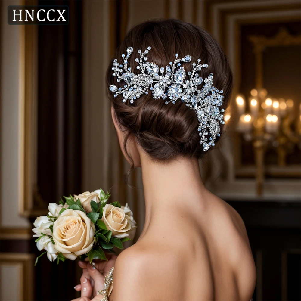 HNCCX Bridal Headband Wedding Forehead Crown Rhinestone Hair Accessories Alloy Flower Headpiece Pearl Headwear For Women CP453