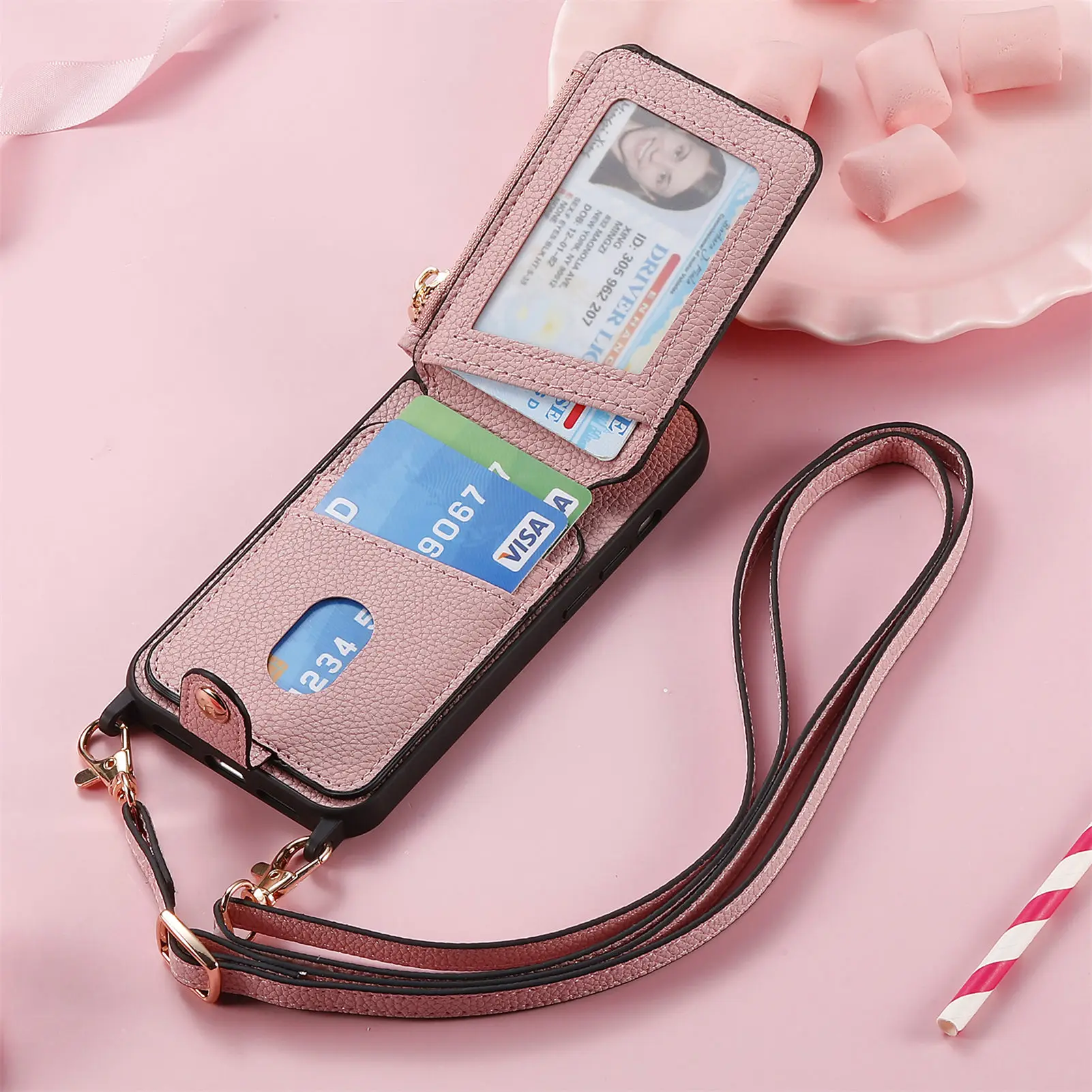 Zipper Wallet Shoulder Chain Case for Iphone 14 Plus 13 12 11 Pro