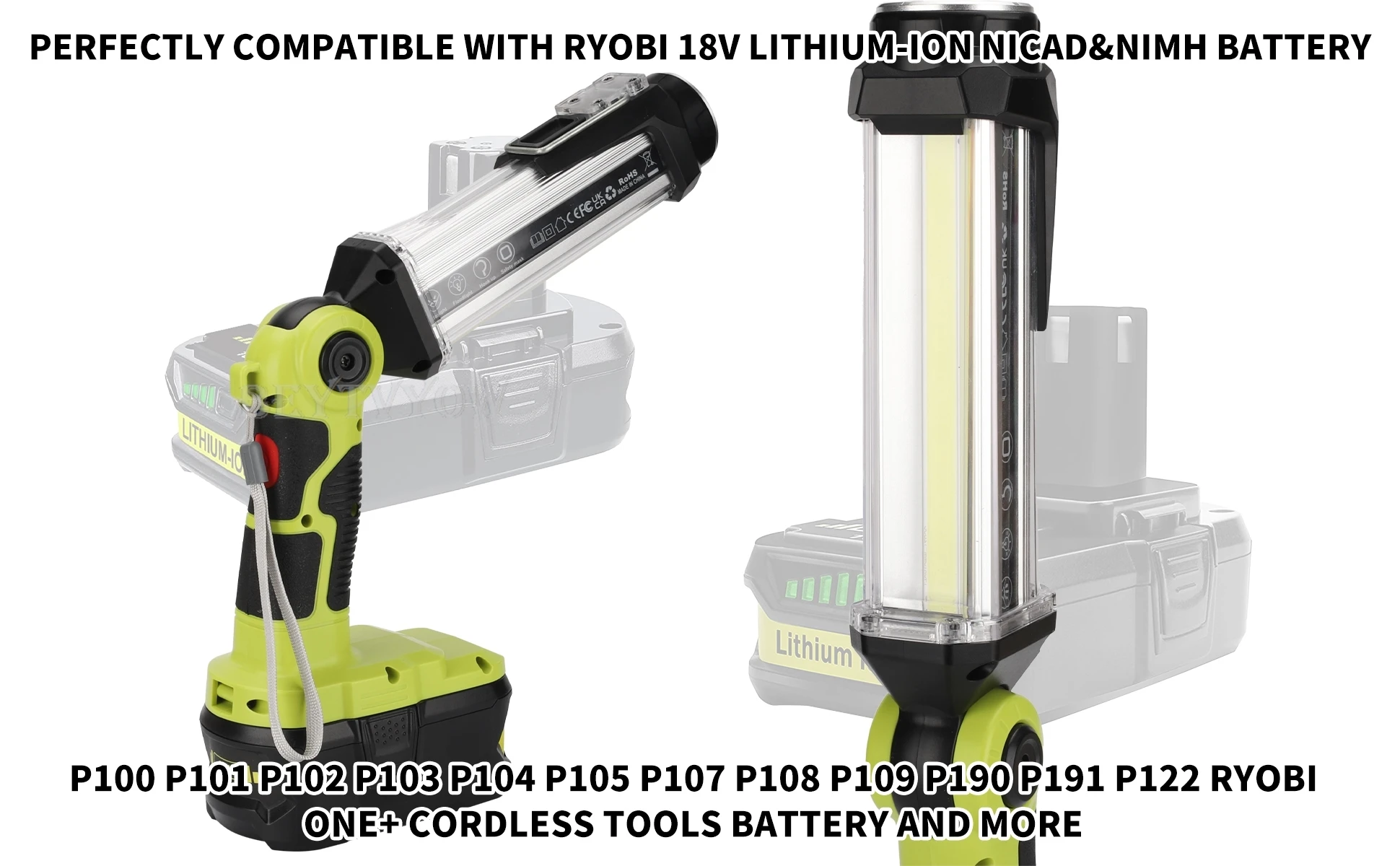 25W 2000LM Cordless Flashlight for Ryobi 18v Battery Portable LED Work Light wit