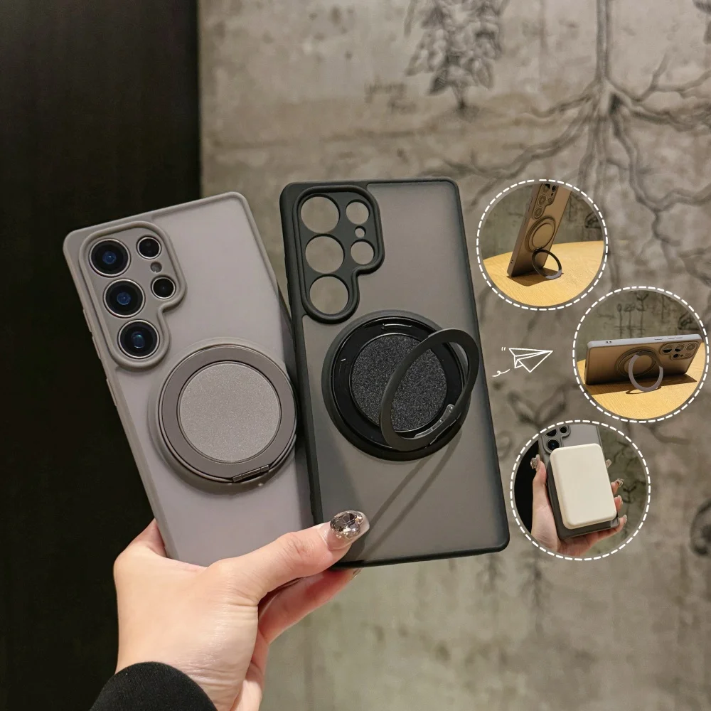 Magnetic Ring Holder Matte Case with Magsafe Stand Cover