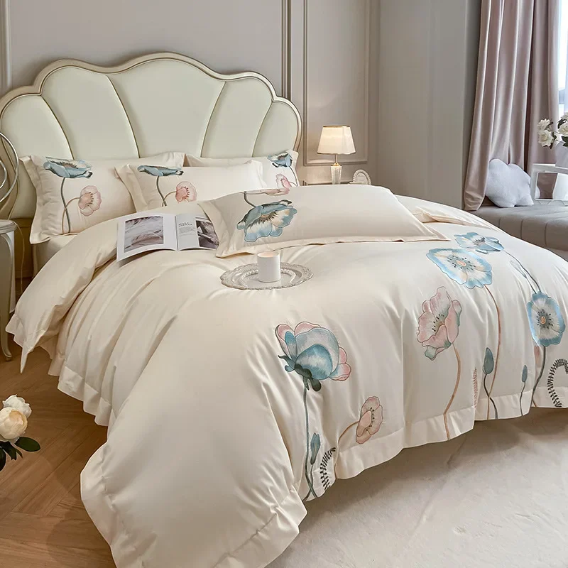 

Light Luxury 60 Pure Cotton Sateen Nude Sleeping Sheets Four-piece Bedding Set