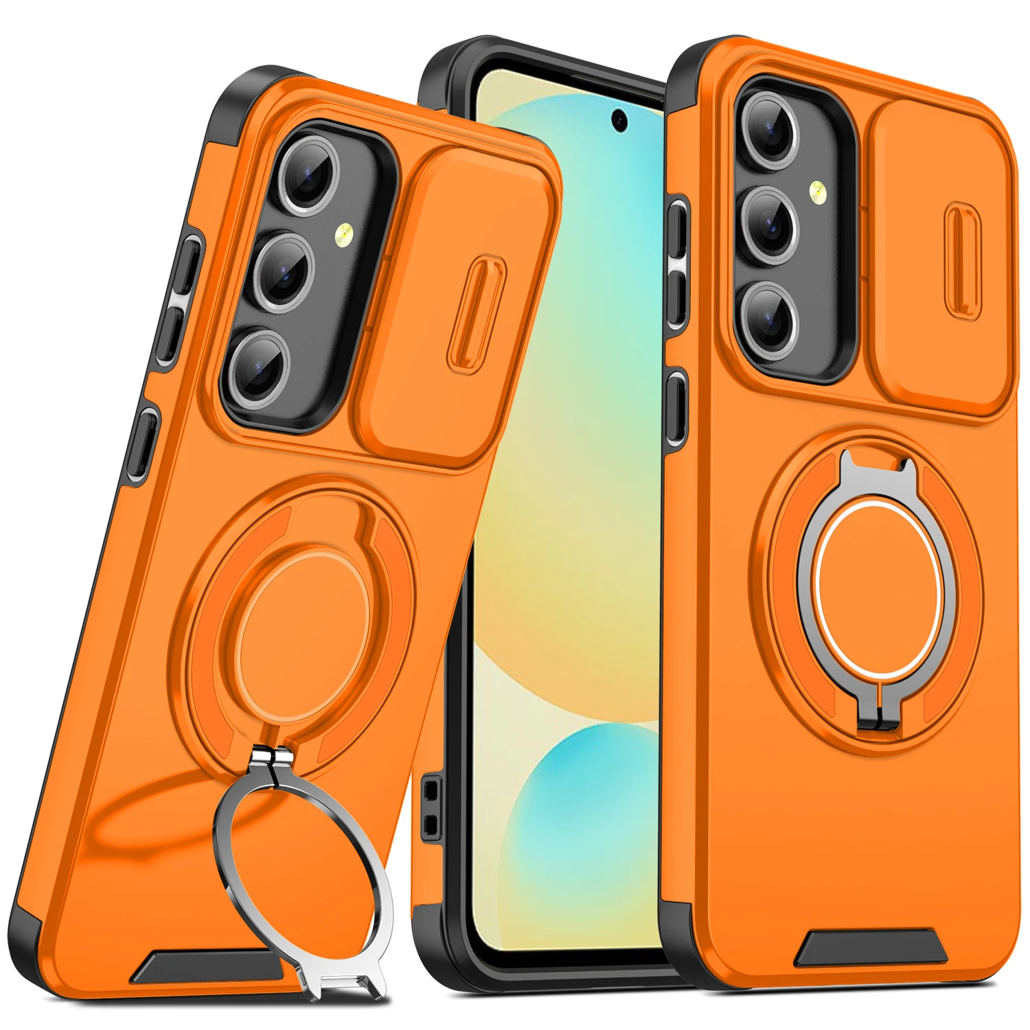 Magnetic Ring Armor Slide Camera Lens Case with Magsafe Wireless Charging Compatibility