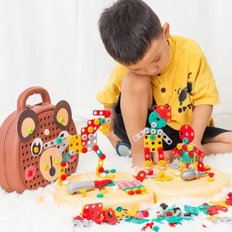 Electric Screwdriver STEM Building Kit for Kid Pretend Play Tool Set with Real Screw Educational Engineering Toy Gift for Ages 5
