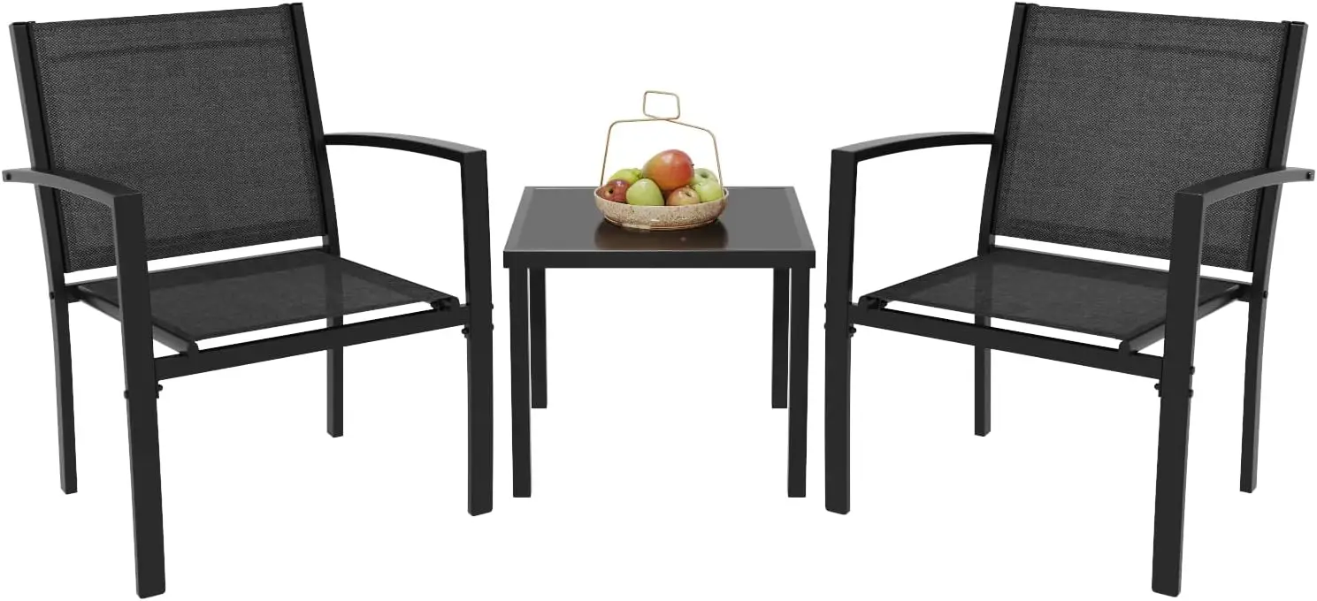3 Pieces Patio Furniture Set Outdoor Conversation Textilene Fabric Chairs for Lawn, Garden, Balcony