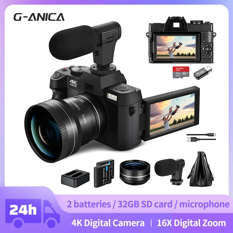 GAnicaCâmera Digital para Fotografia e Vídeo, Câmera Vlogging 4K 48MP