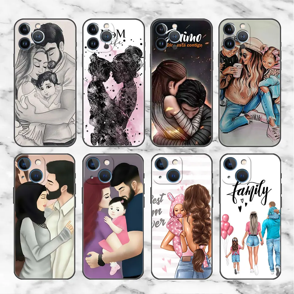 Custodia Morbida Nera Per Apple Iphone 13 14 12 11 15 12Pro Max Mini 7 8 6 6S Plus Xr X Xs Max Cellulare Fundas Baby Girl Mom Family