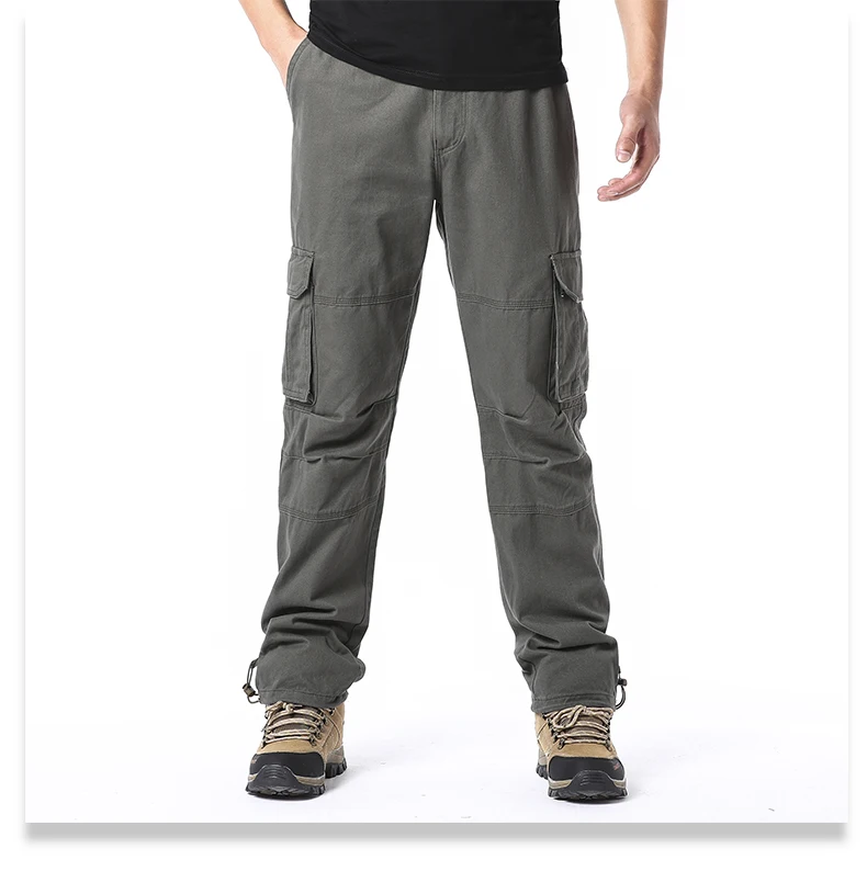 Large Pocket Loose Overalls Men's Outdoor Sports Jogging Military Tactical Pants Elastic Waist Pure Cotton Casual Work Pants