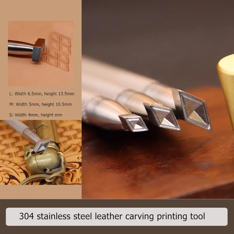 Diamond Shaped Leather Carving Printing Tool 304 Stainless Steel Vegetable Tanned Leather Stamping Process Print Punch Machine