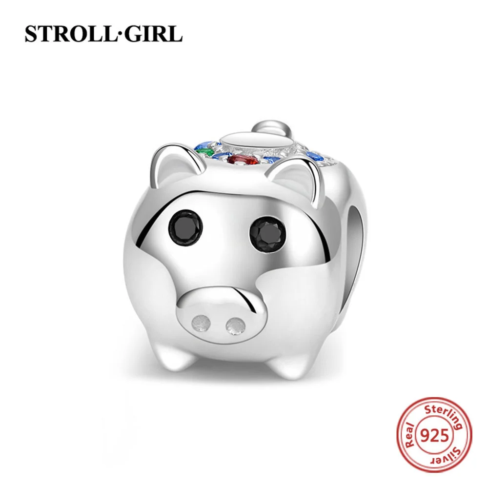 

Очаровательные Подвески в виде маленькой свиньи из серебра 925 пробы с красочными циркониевыми бусинами подходит для европейского браслета для женщин 2021 Изящные ювелирные изделия подарок на день рождения