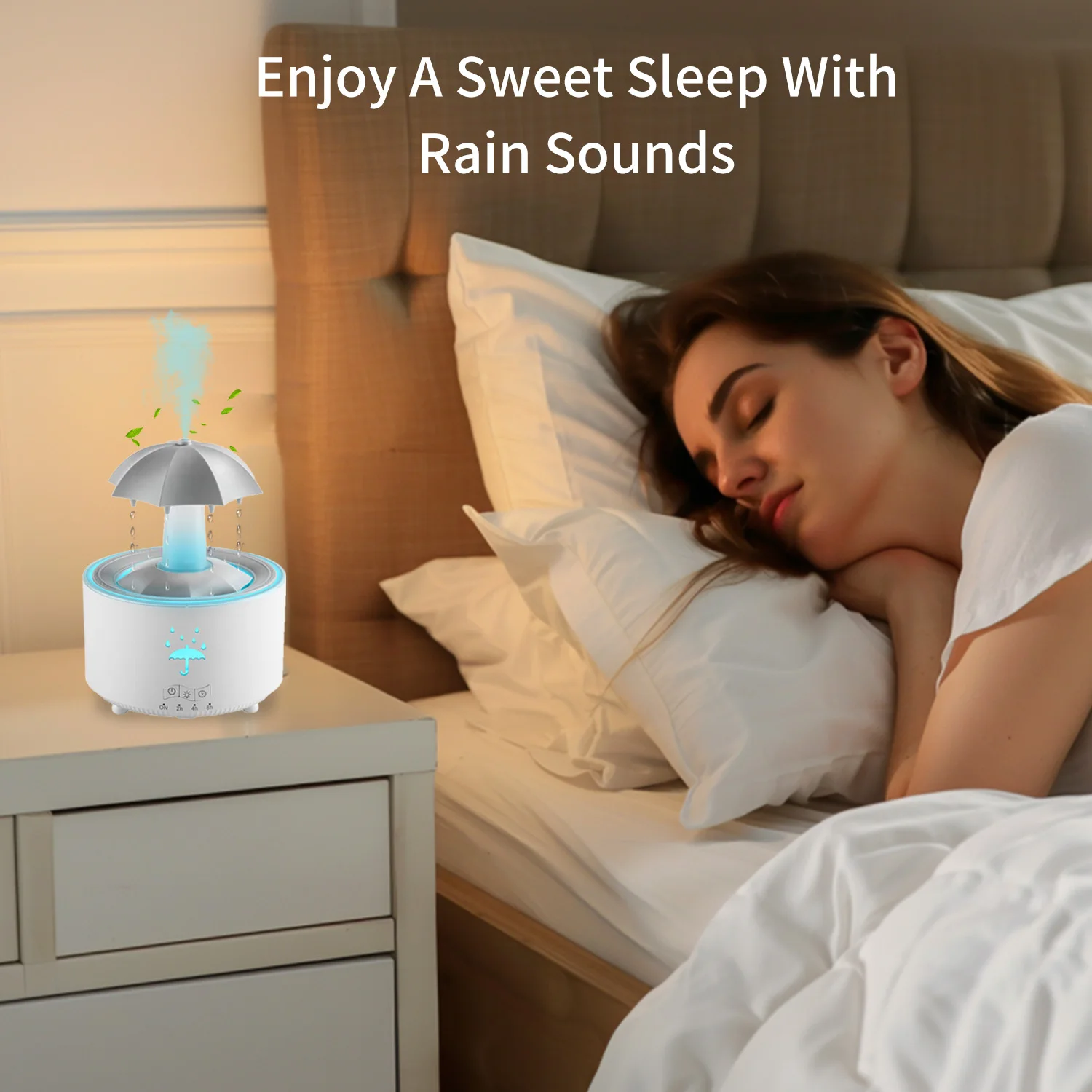 مظلة مرطب مظلة دوارة قطرة 7 ألوان LED الروائح النا...