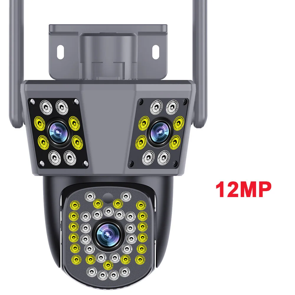WiFi IP カメラ屋外 12MP 6K トリプルレンズ トリプルスクリーン 6K 12MP WiFi 監視カメラ屋外 3 レンズ 3 画面保護モーション検出 PTZ