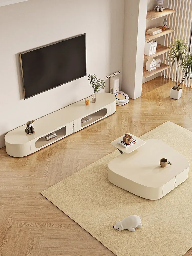 

Small apartment living room French cream wind paint minimalist storage modern minimalist tea table TV cabinet combination