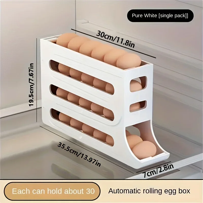 1pc Egg Basket Multifunctional Automatic Egg Rolling Rack Large Capacity Refrigerator Special Storage Box
