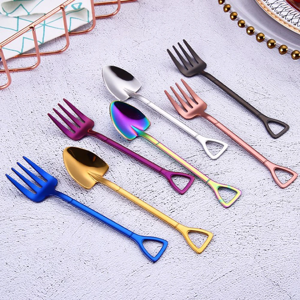 1pc Colorful Stainless Steel Forks For Korea Dessert Long Handle Fork