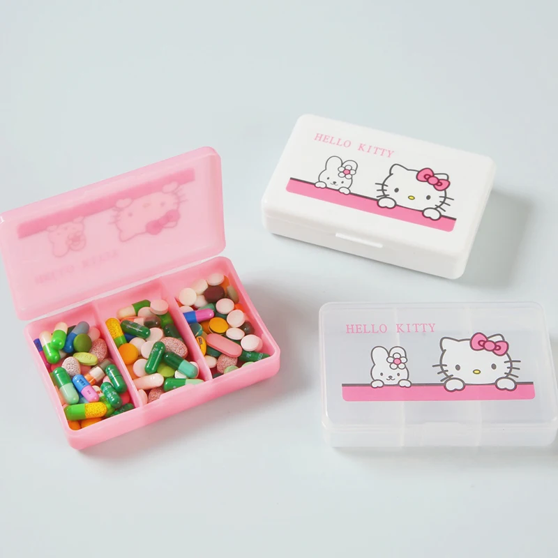 

Hello Kitty Sanrio Medicine Box Kawaii Cartoon Cute Portable Dustproof Drug Classification Storage Medicine Box Girls Gifts