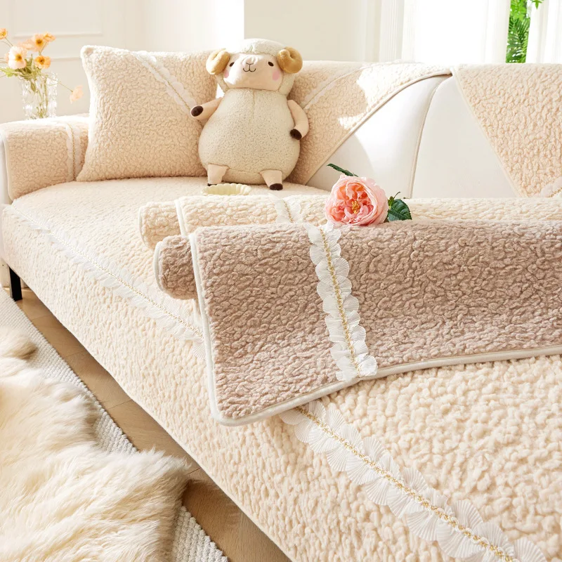 

Lambskin Sofa Cushion Winter Thickened Plush Cushion Non-slip Sofa Cover New 2023 Cover Cloth Towel