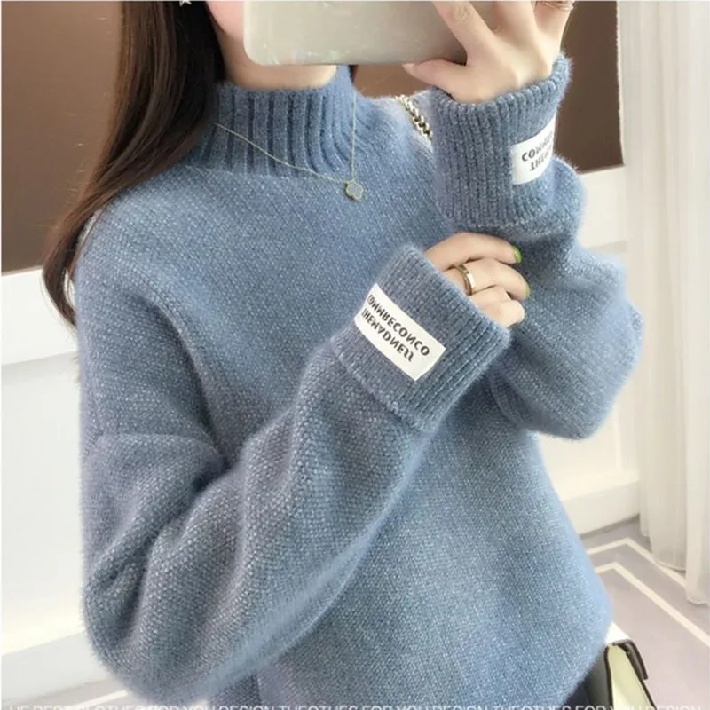 pink sweater 2022 Long Sleeve Women Turtleneck Sweater Autumn Winter Cashmere Thick Warm Oversized Sweater Knitted Jumper Top Pull Femme ladies sweater Sweaters