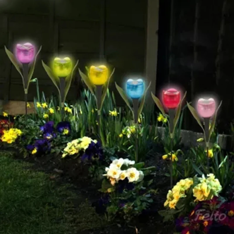 Solar LED Lights Outdoor Tulip Rose Flower Lamp